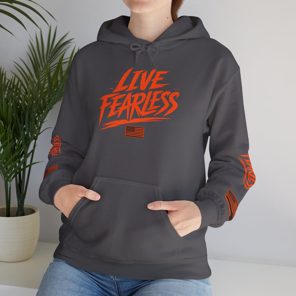 Live Fearless Hoodie (Orange)| Premium Heavy Weight-Military-Inspired Patriotic Hoodie | Ironsight Syndicate