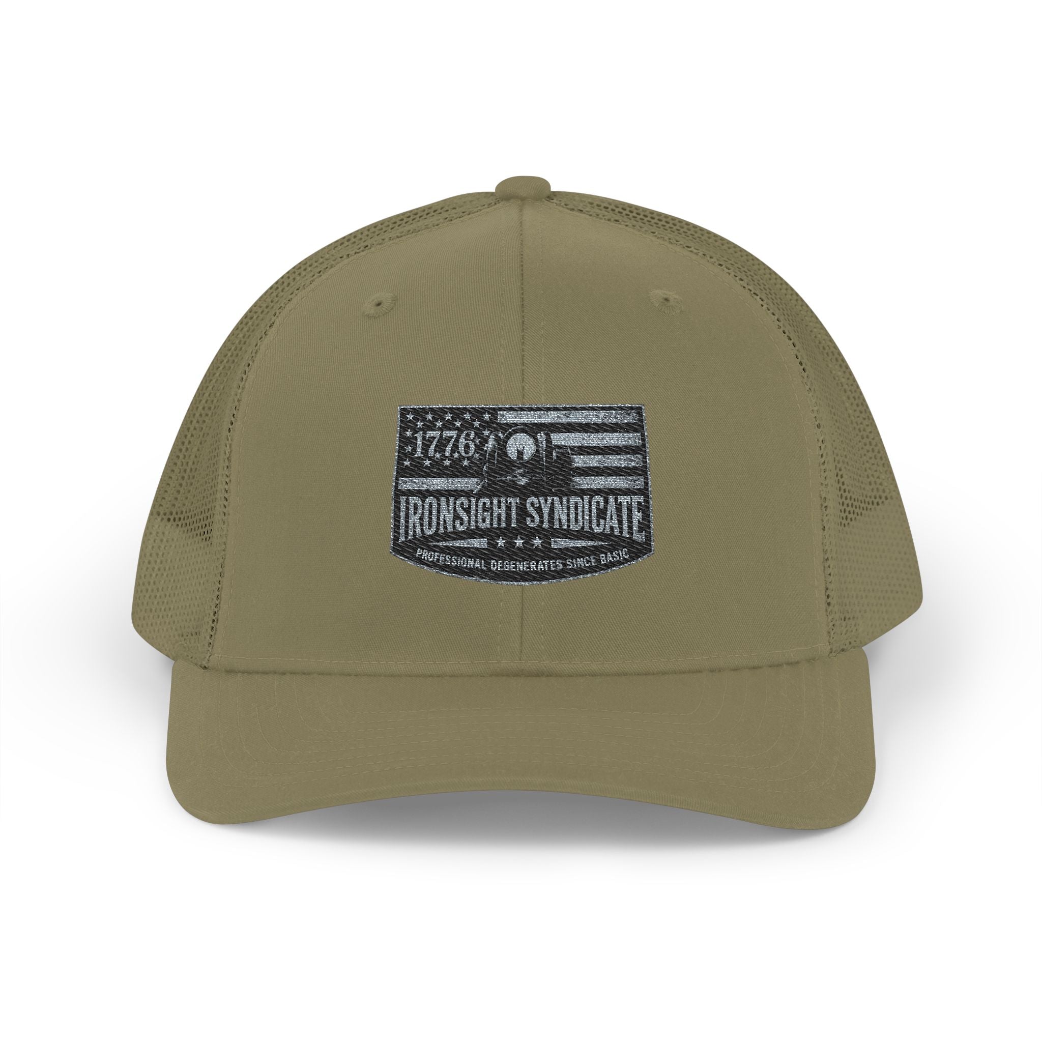 Iron Sight Syndicate 1776 American flag embroidered Trucker Cap