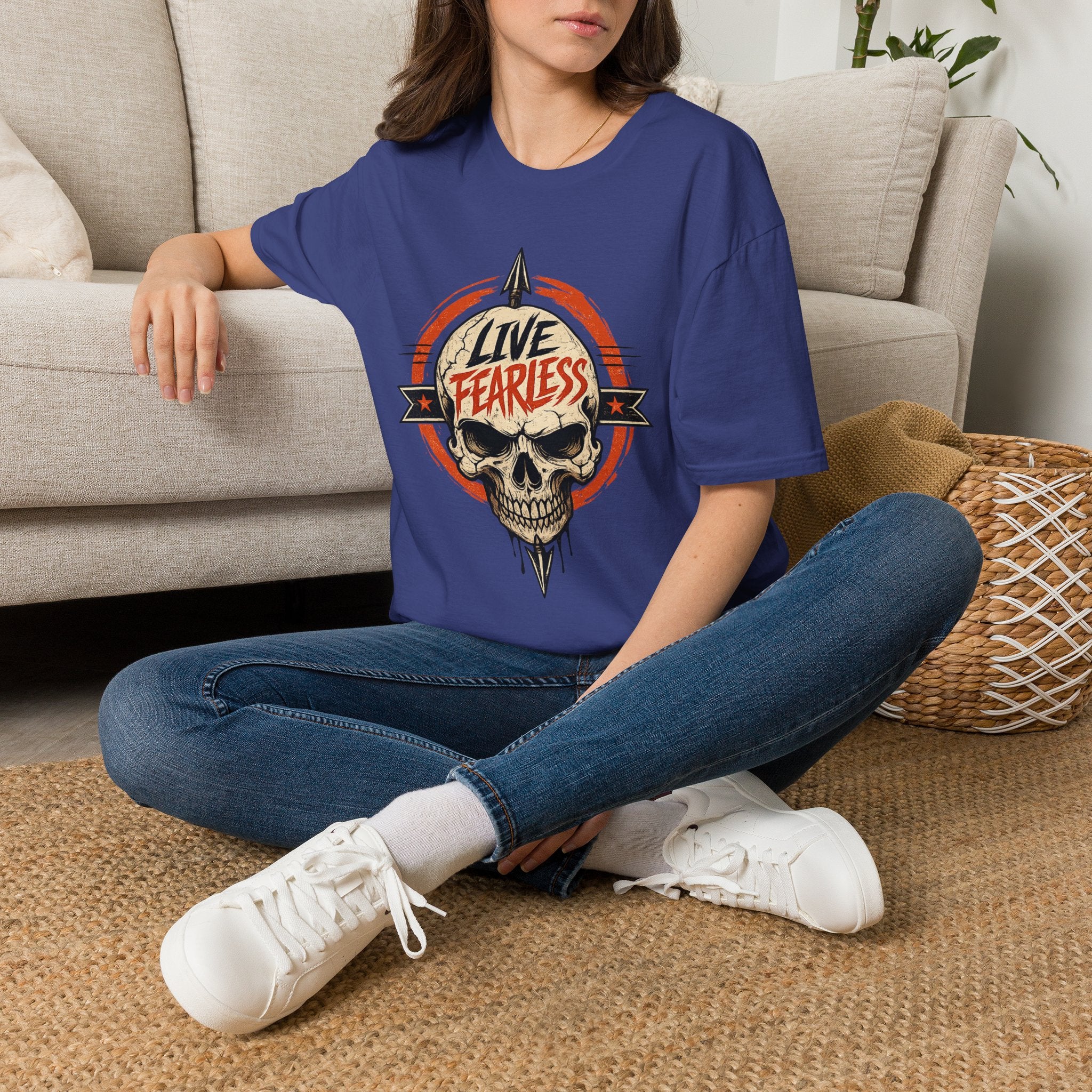 Live Fearless Skull Military T-Shirt (Front and Back) - Metro Blue | Ironsight Syndicate