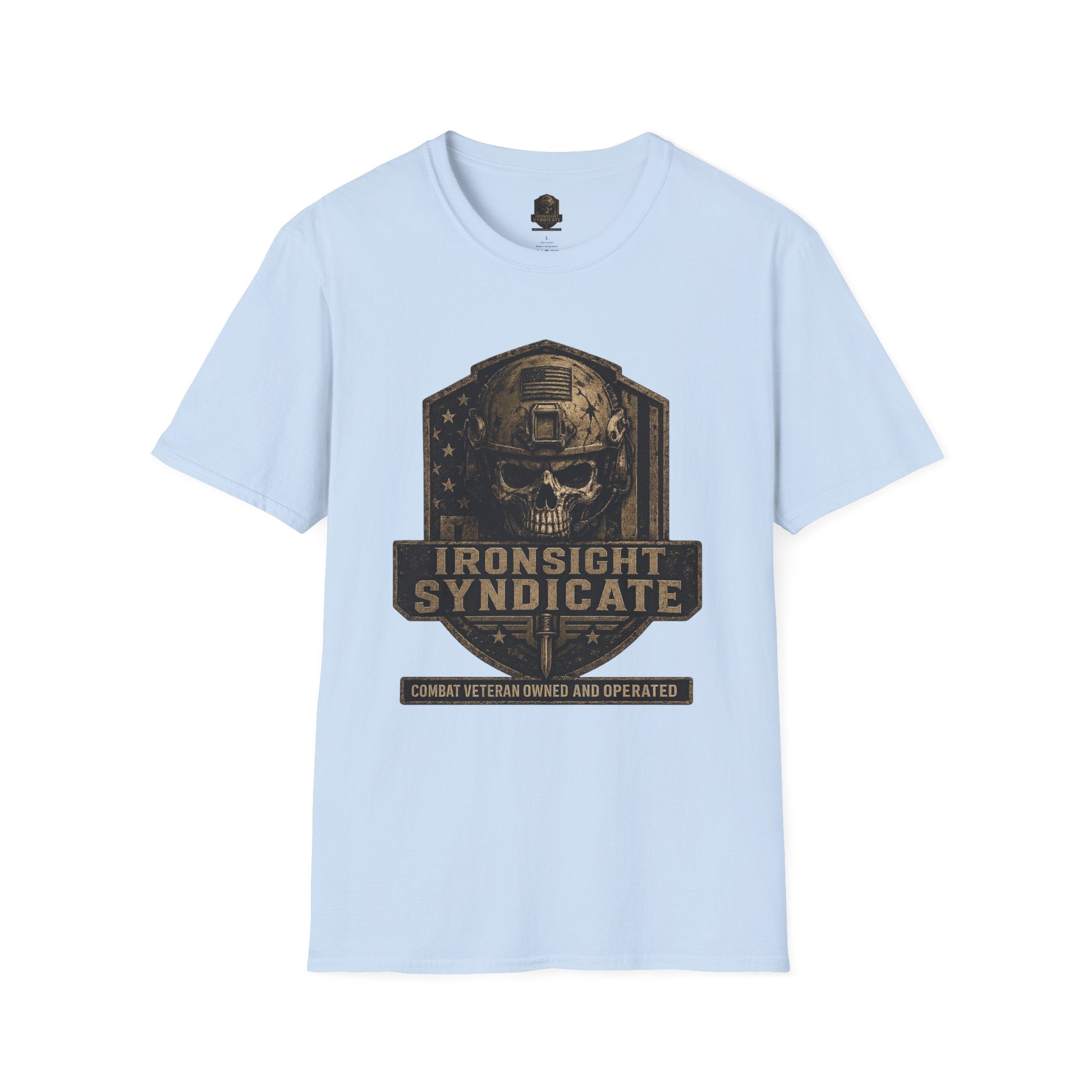 Ironsight Syndicate Tactical Skull T-Shirt | Patriotic Military Graphic Tee for Veterans & Patriots, Adult (13 and up), unisex