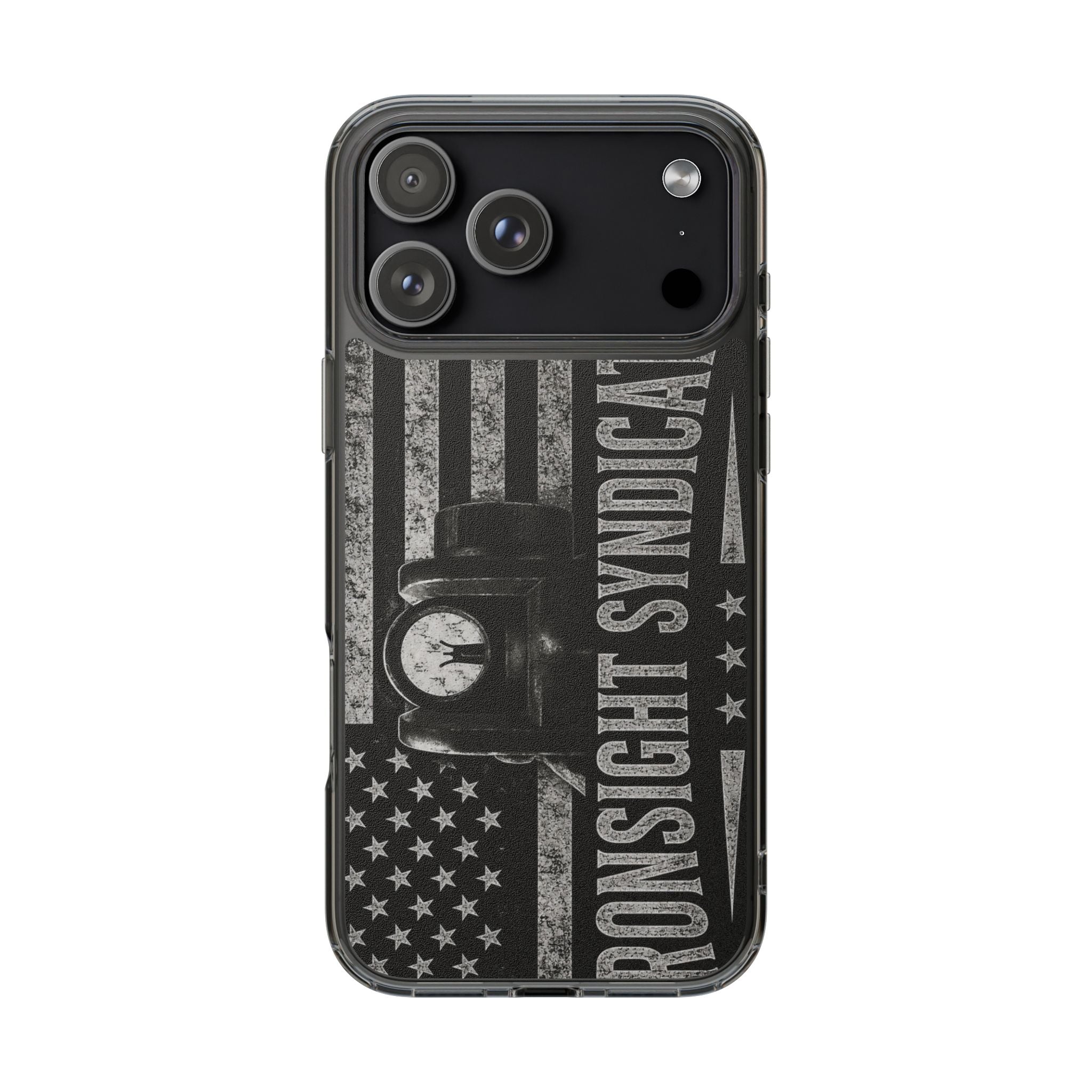 Clear Impact-Resistant Phone Case — "Ironsight Syndicate" Vintage Patriot Design