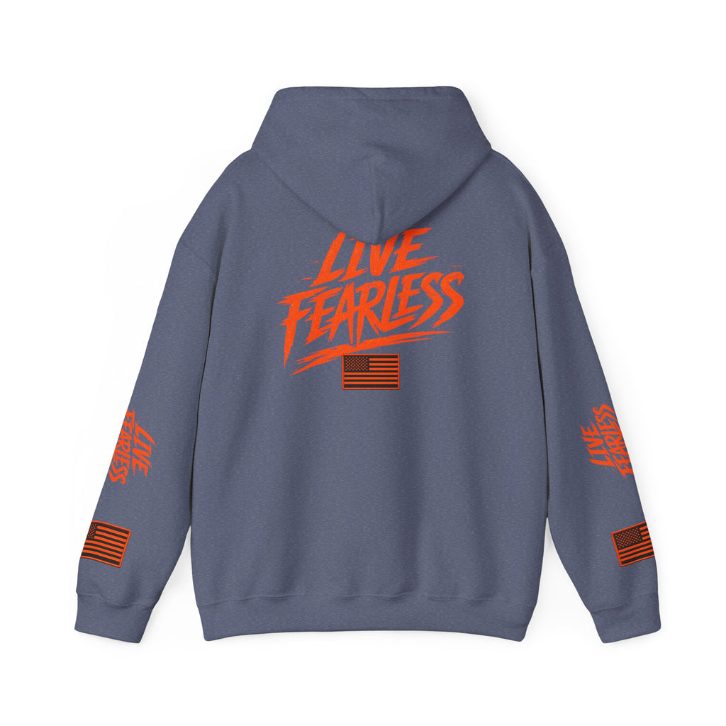Live Fearless Hoodie (Orange)| Premium Heavy Weight-Military-Inspired Patriotic Hoodie | Ironsight Syndicate