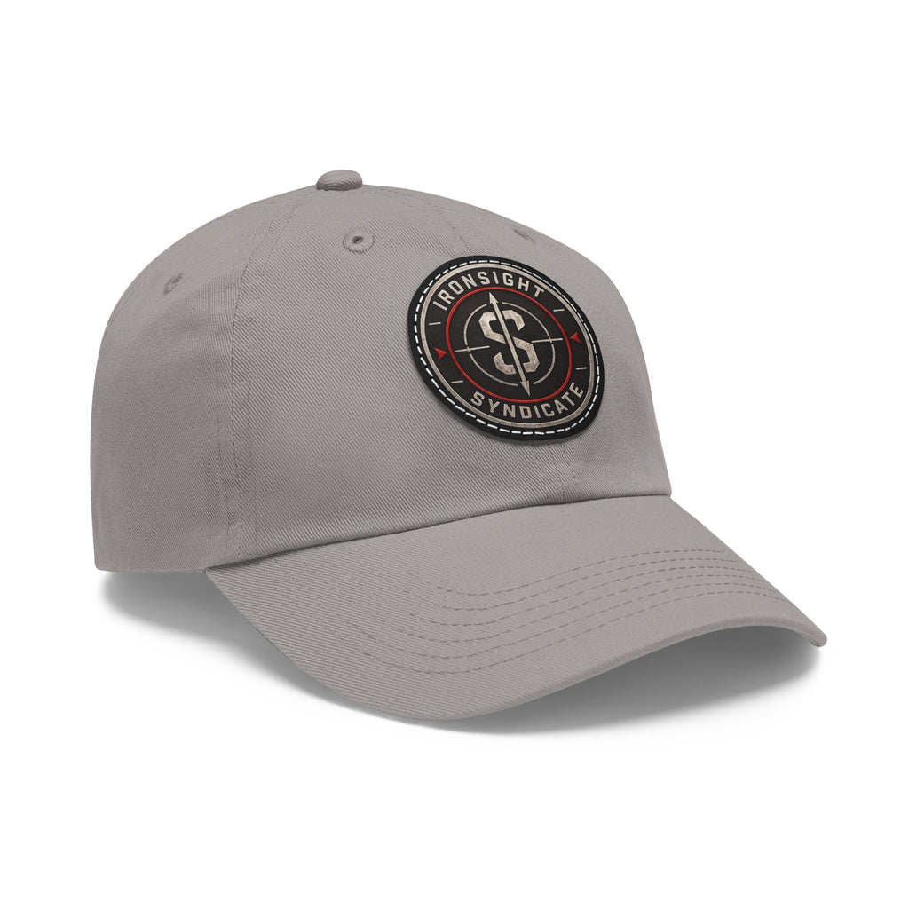 Embroidered Round Leather Patch Dad Hat – Ironsight Syndicate Logo
