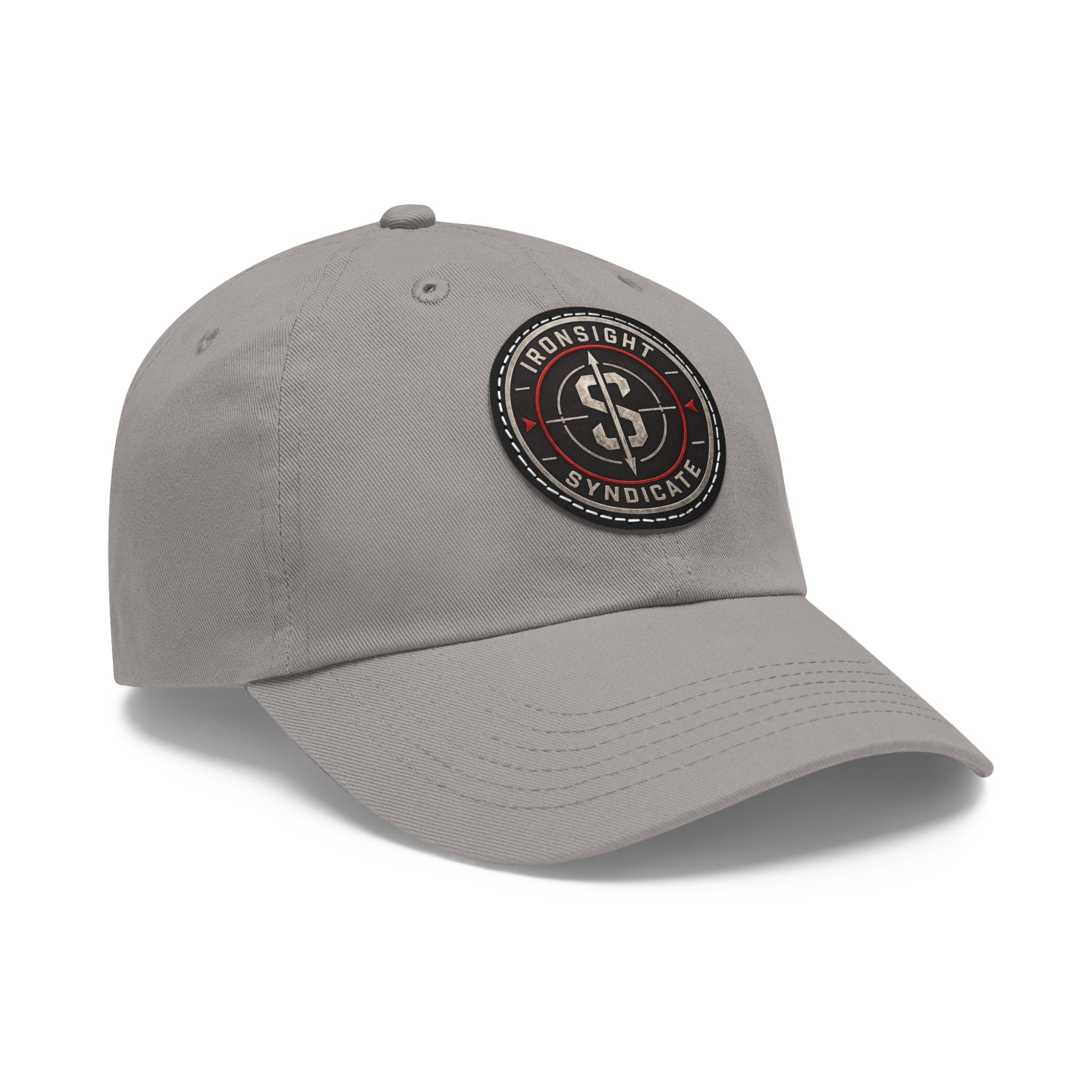 Embroidered Round Leather Patch Dad Hat – Ironsight Syndicate Logo
