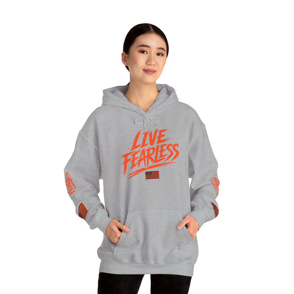 Live Fearless Hoodie (Orange)| Premium Heavy Weight-Military-Inspired Patriotic Hoodie | Ironsight Syndicate