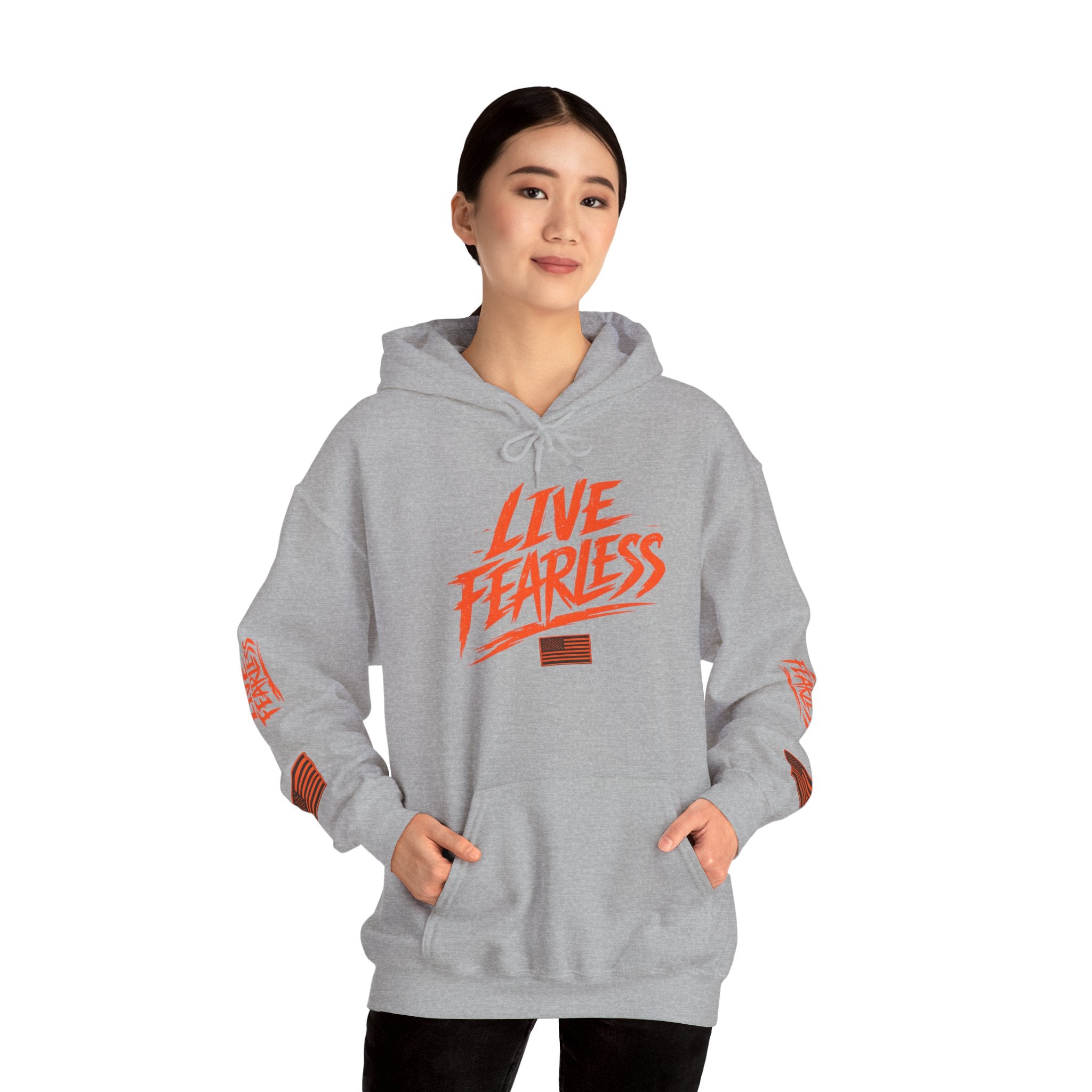 Live Fearless Hoodie (Orange)| Premium Heavy Weight-Military-Inspired Patriotic Hoodie | Ironsight Syndicate