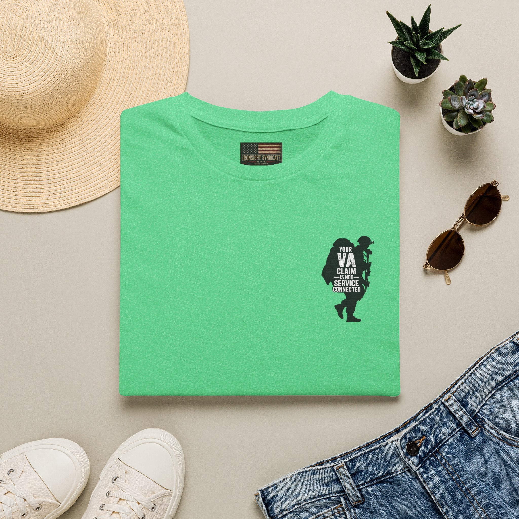 VA Tinnitus Claim is Not Service Connected T-Shirt - Heather Irish Green | Ironsight Syndicate