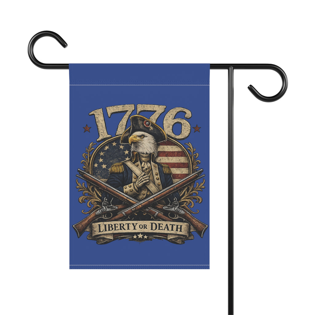 Eagle Blue 1776 Garden Flag – 'Liberty or Death' Eagle House Banner