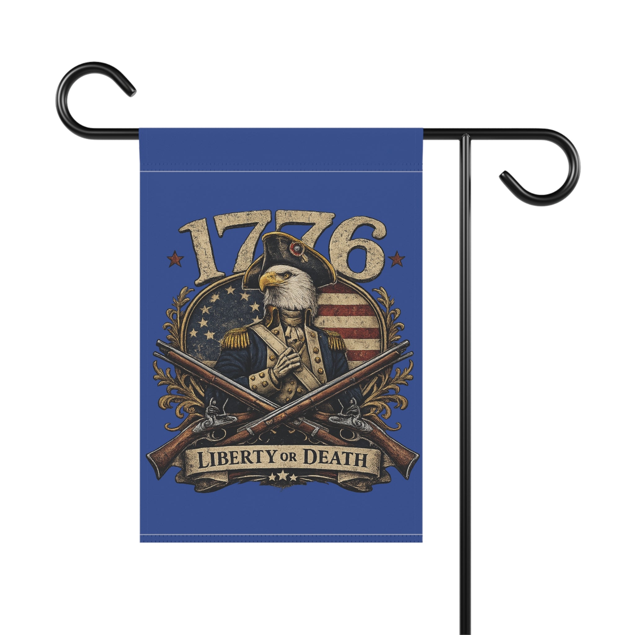 Eagle Blue 1776 Garden Flag – 'Liberty or Death' Eagle House Banner