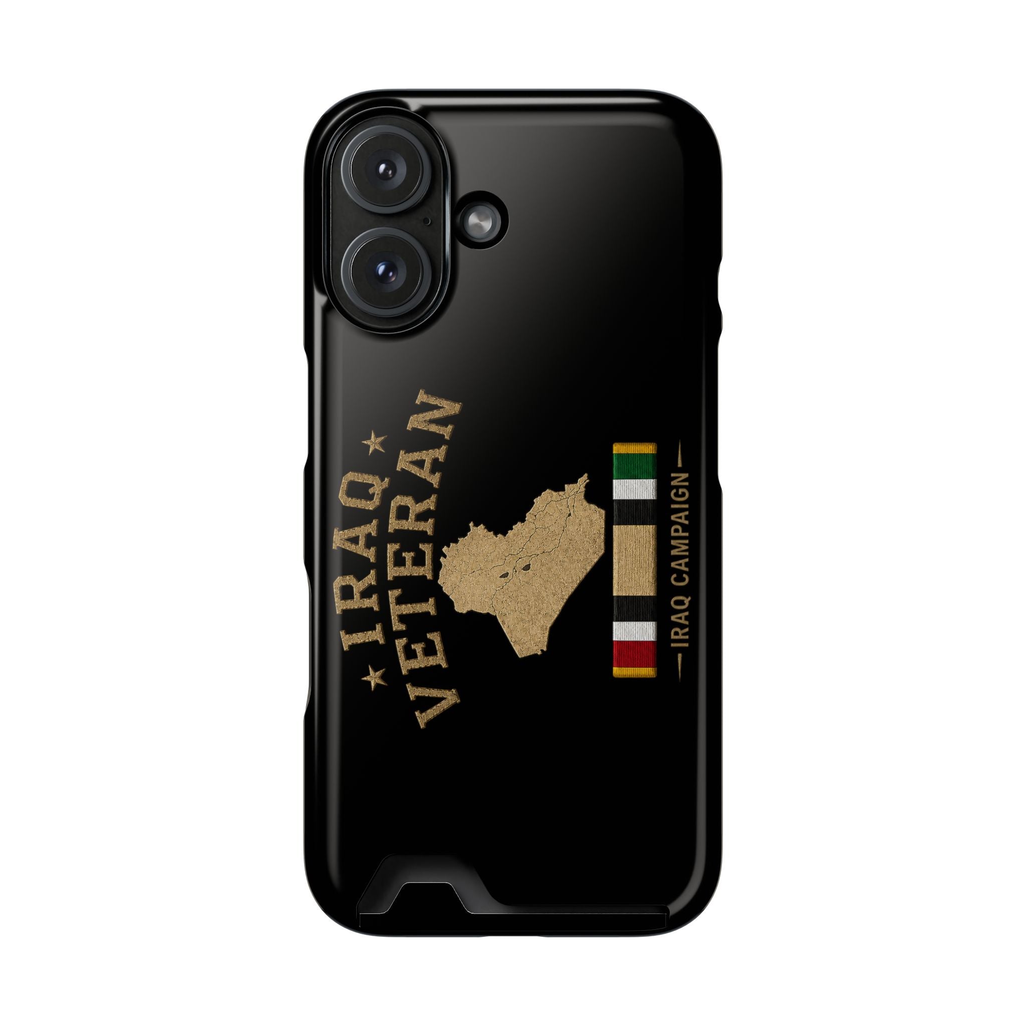 Iraq Veteran Phone Case with Card Holder — Iraq Campaign Service Ribbon - iPhone 16 (Glossy) | Ironsight Syndicate