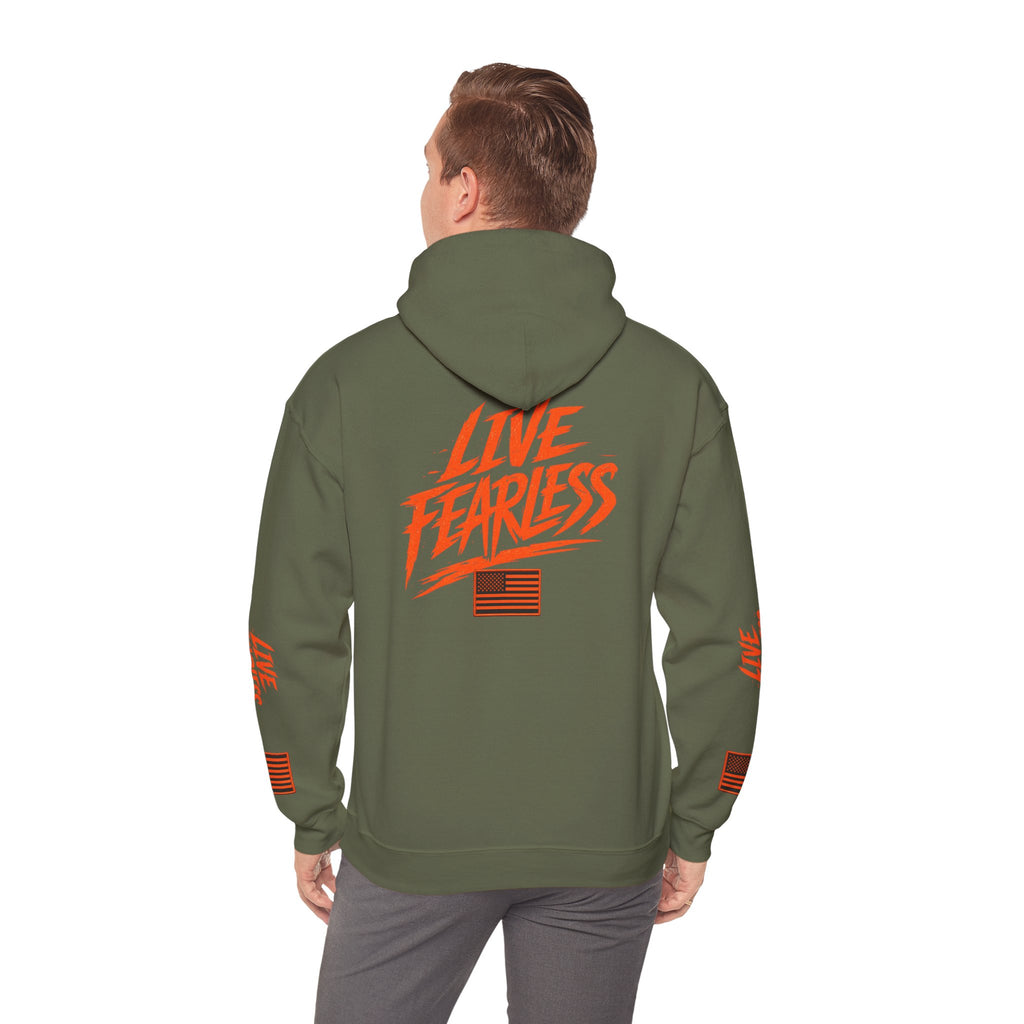 Live Fearless Hoodie (Orange)| Premium Heavy Weight-Military-Inspired Patriotic Hoodie | Ironsight Syndicate