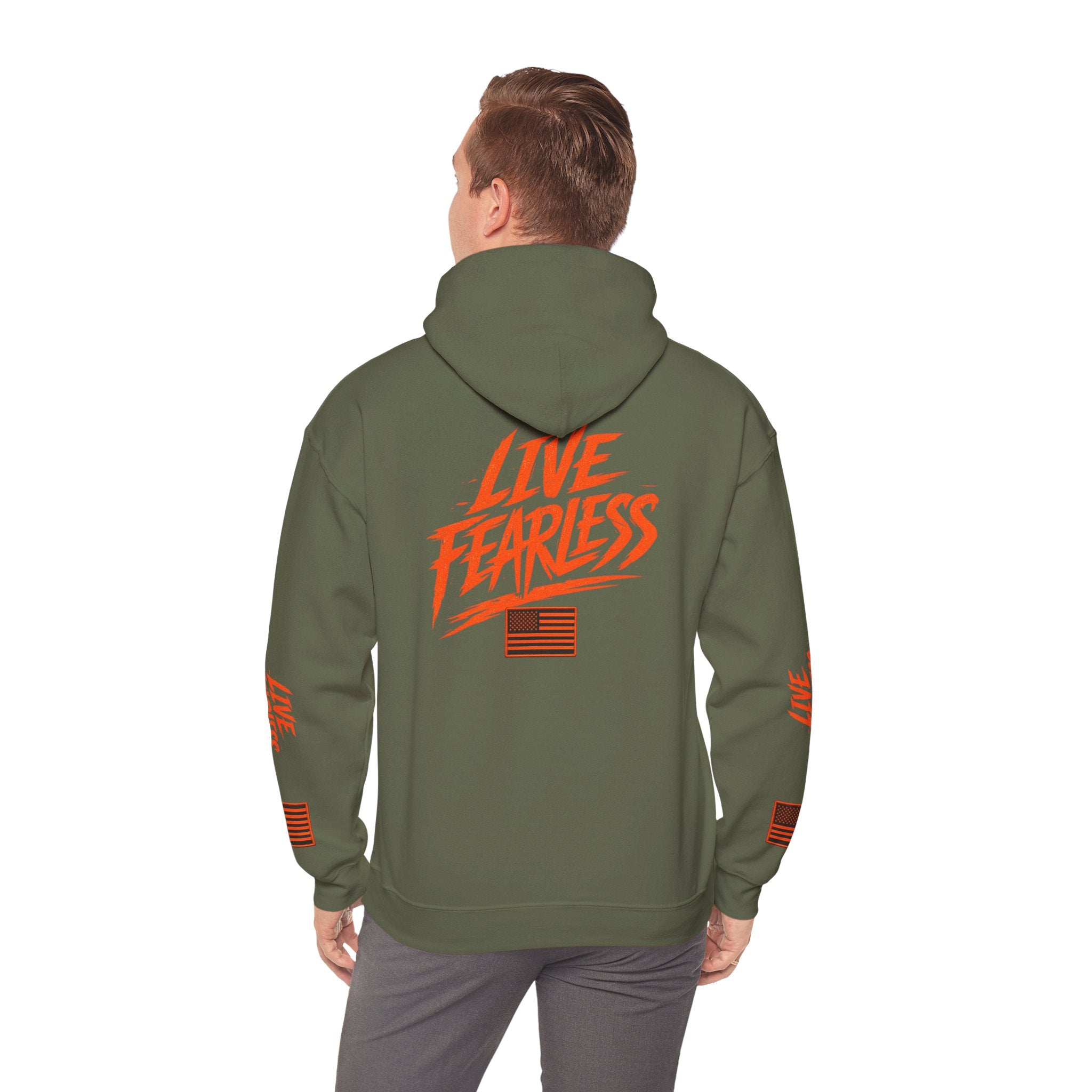 Live Fearless Hoodie (Orange)| Premium Heavy Weight-Military-Inspired Patriotic Hoodie | Ironsight Syndicate
