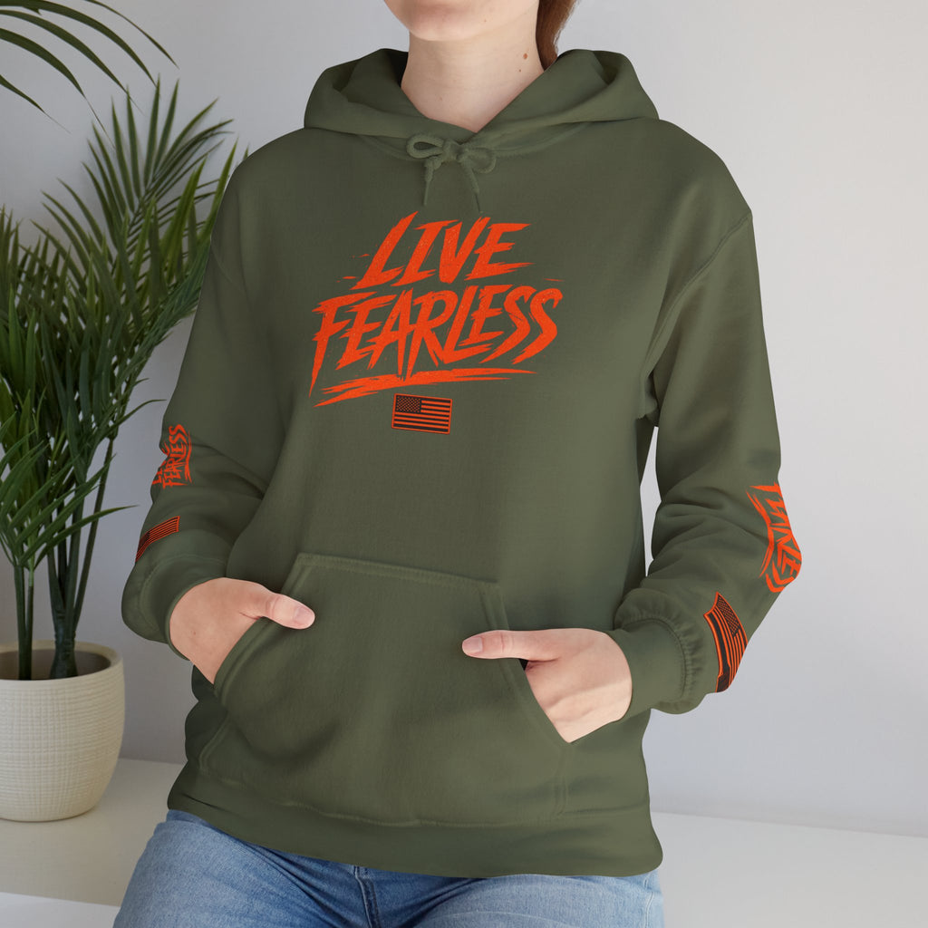 Live Fearless Hoodie (Orange)| Premium Heavy Weight-Military-Inspired Patriotic Hoodie | Ironsight Syndicate