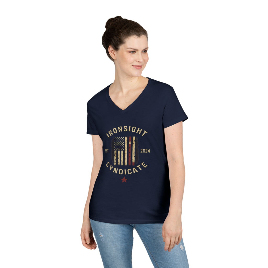 Homefront Strong Ladies' V-Neck T-Shirt — Patriotic Flag Graphic Tee