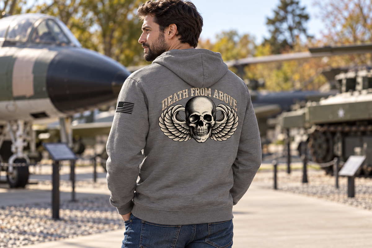 Airborne Death From Above Hoodie – Paratrooper Winged Skull Hoodie