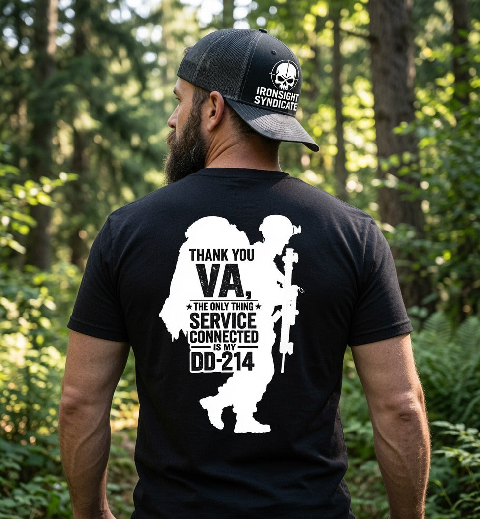 DD-214 service connected T-Shirt (White Graphic)