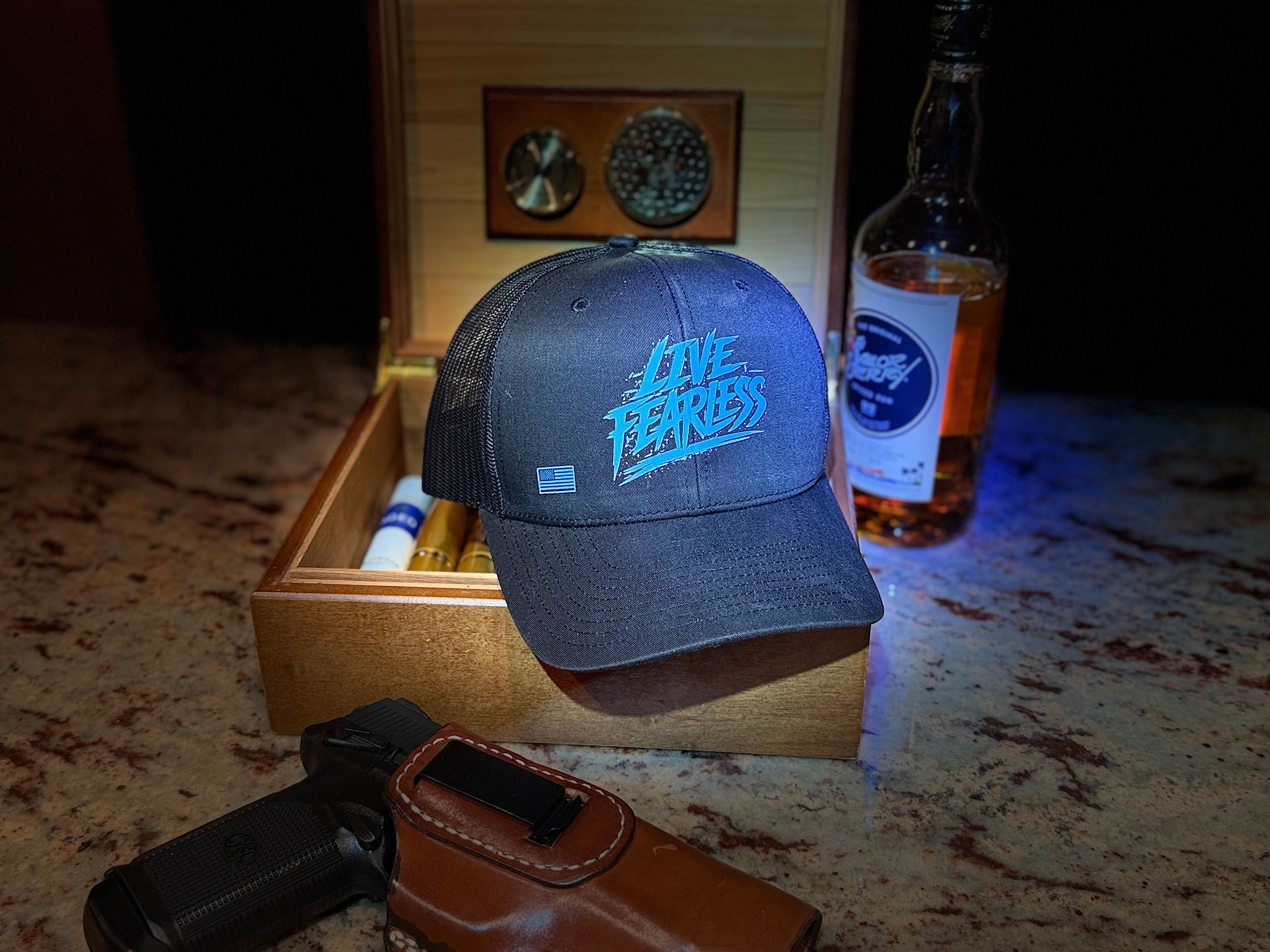 Live Fearless Blue Trucker Hat