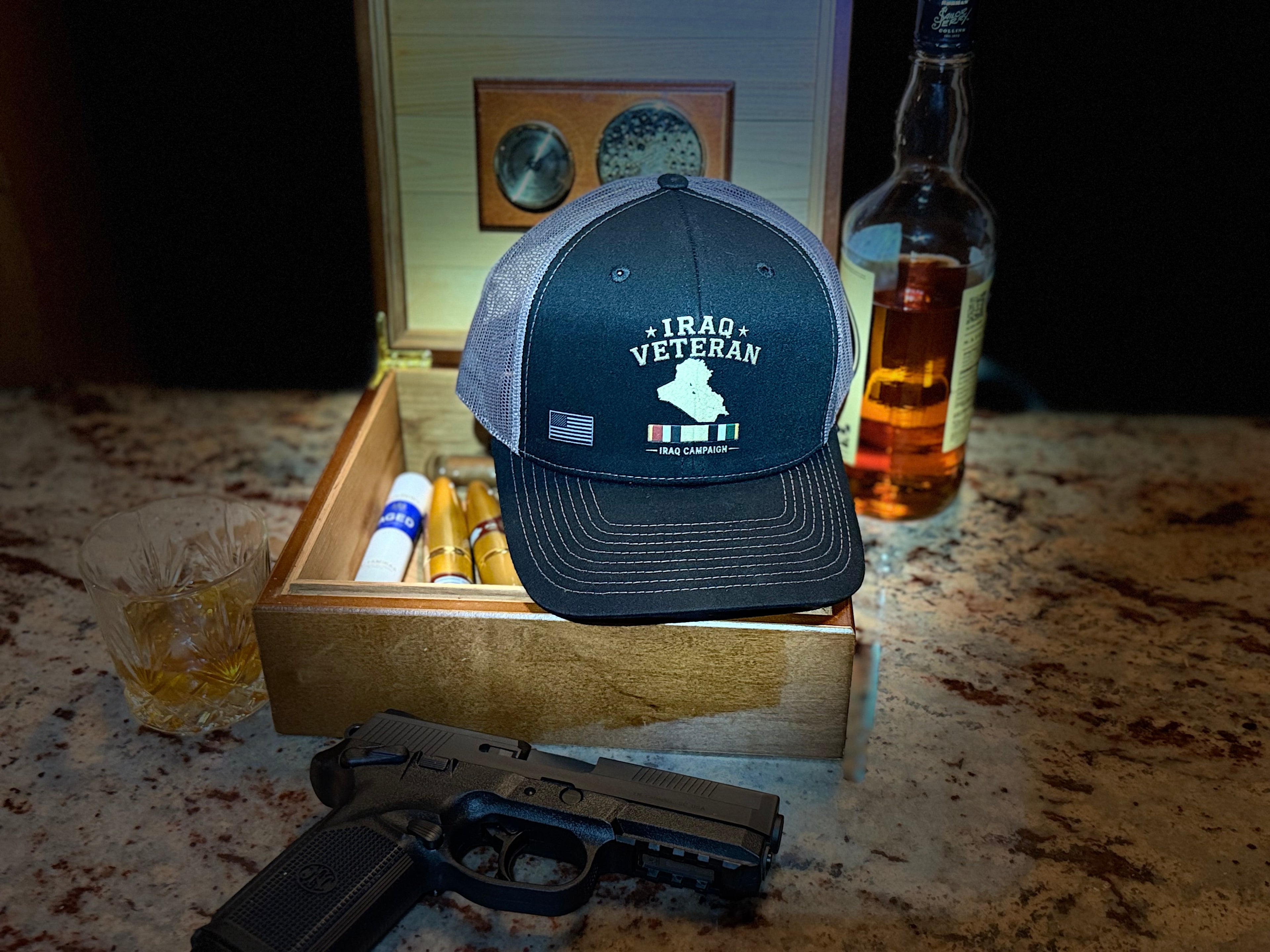 Iraq Veteran Trucker Cap — Service Ribbon Snapback