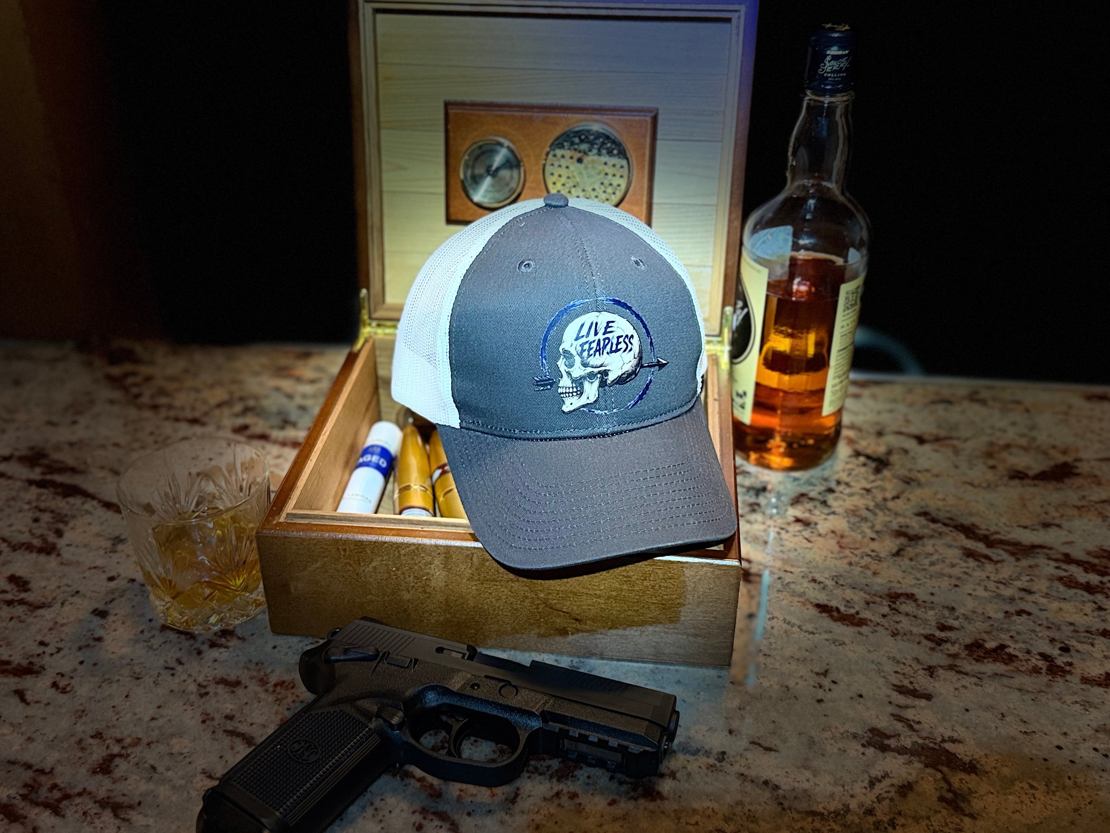 Live Fearless (Light Blue) Skull Snapback Cap