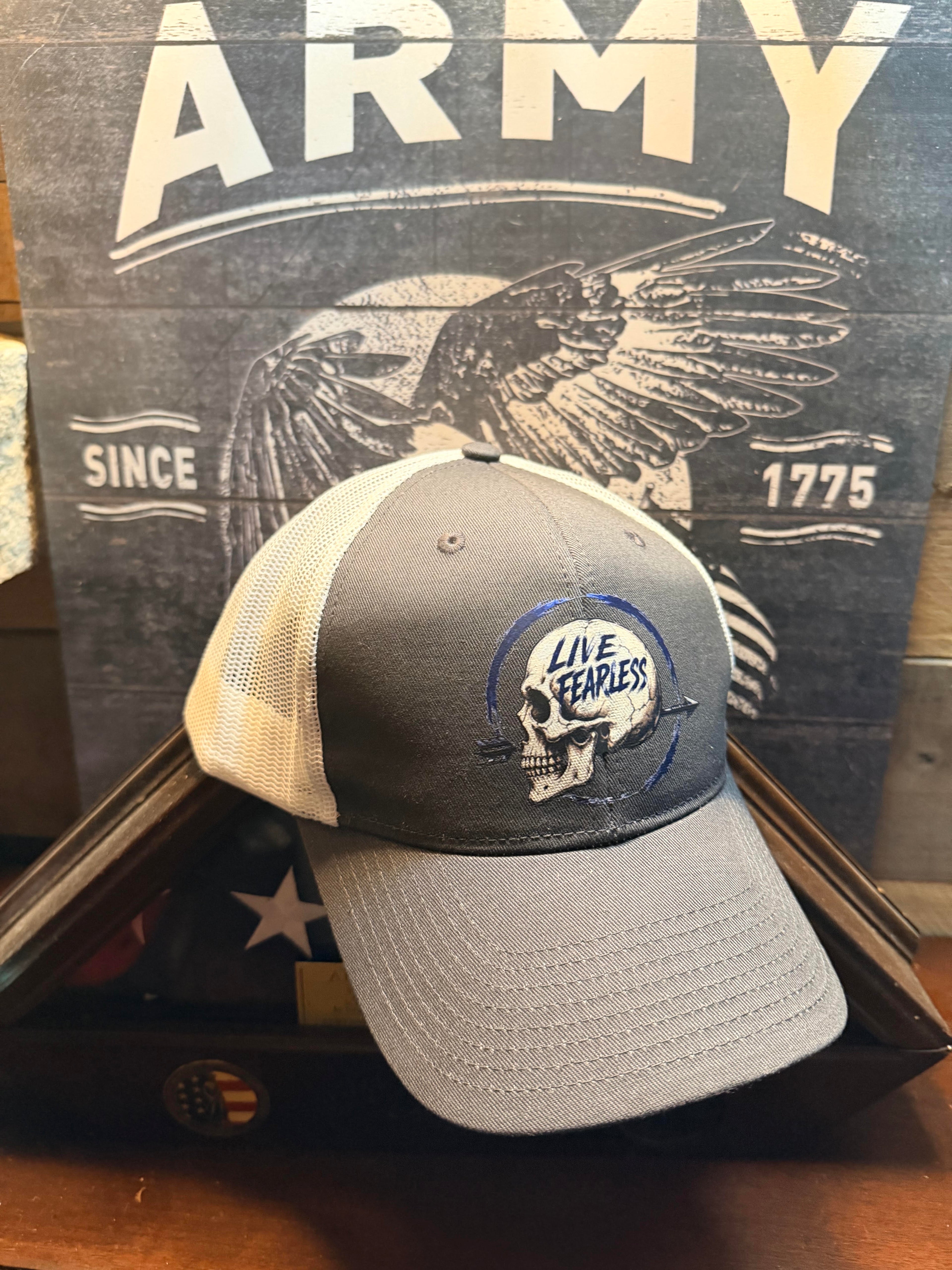Live Fearless (Light Blue) Skull Snapback Cap