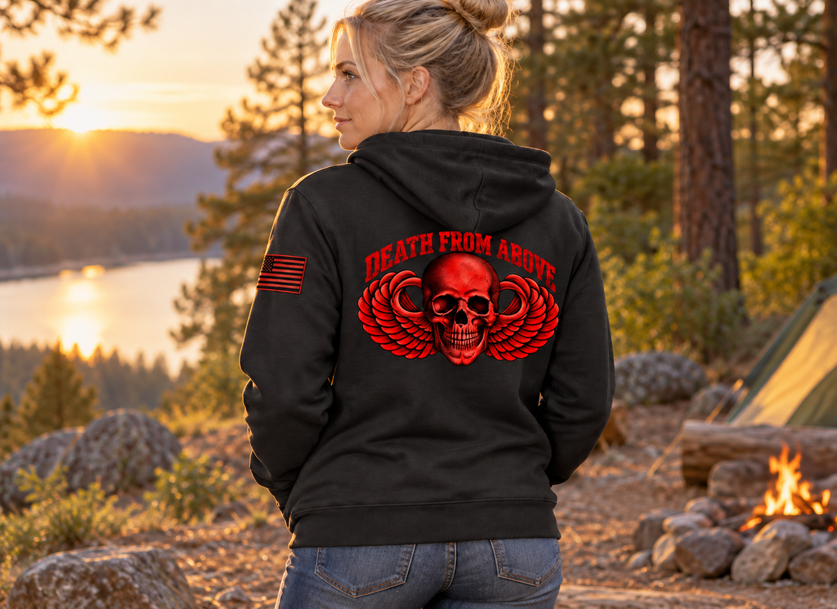 Airborne Death From Above Hoodie (Red) – Paratrooper Skull Hoodie