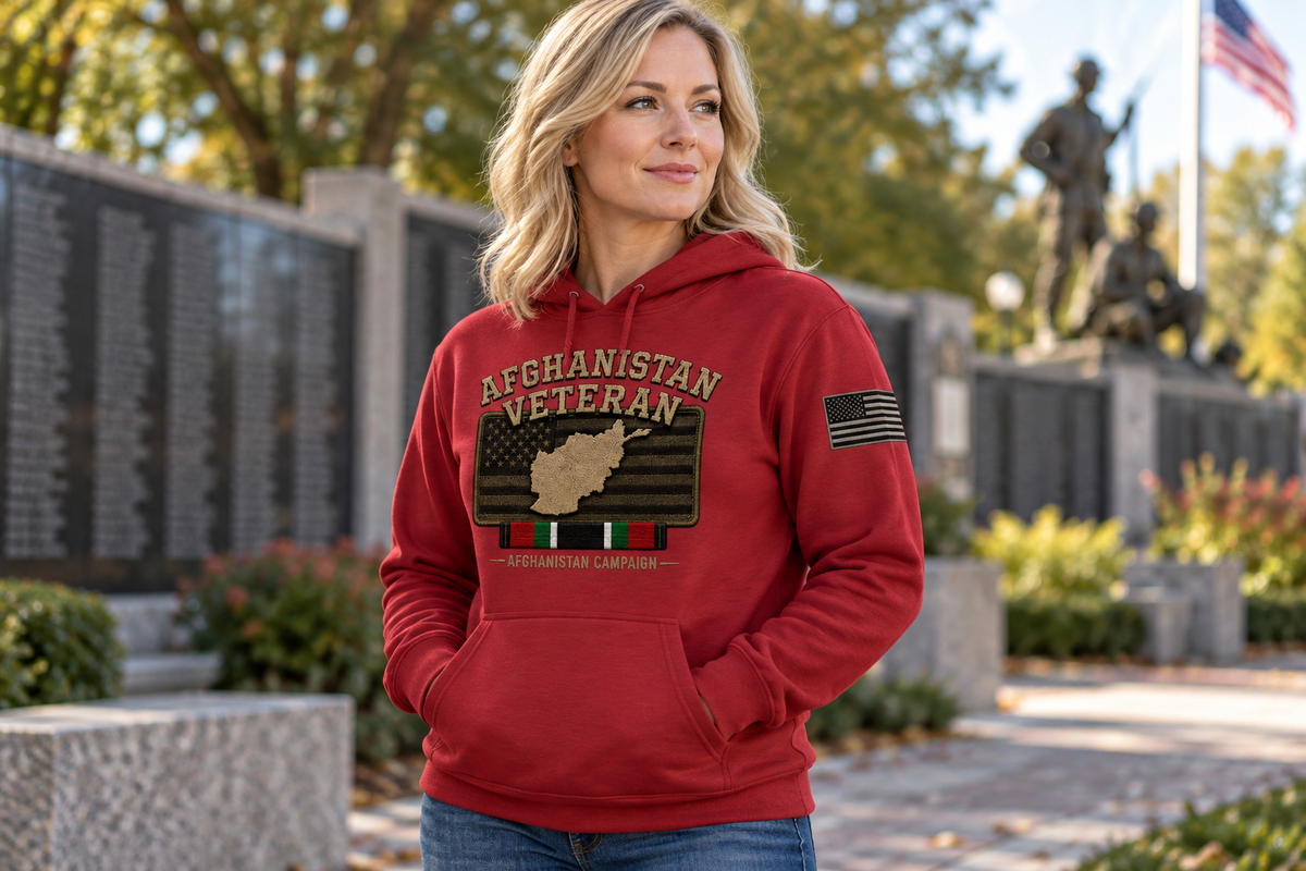 Afghanistan Veteran Hoodie – Campaign Ribbon & Flag Sweatshirt