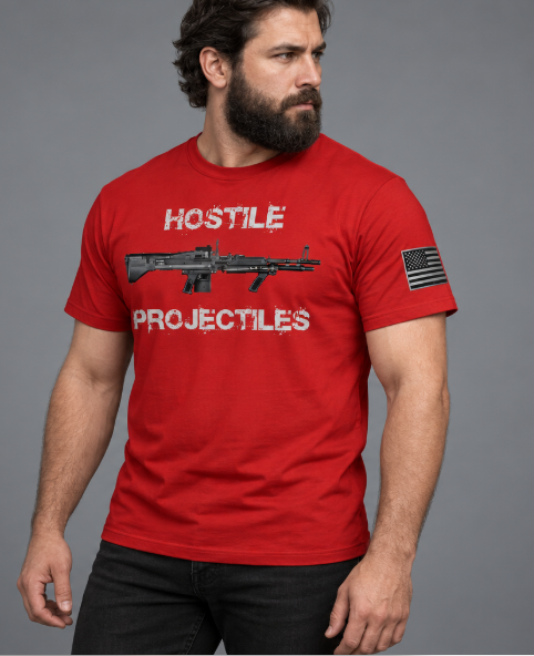 Hostile Projectiles M60 T-Shirt – Machine Gunner Military Tee