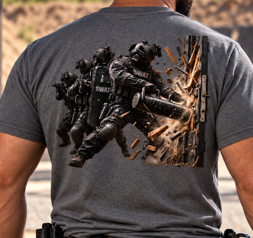 Into the Breach SWAT T-Shirt - Lifestyle Photo (Back Print) | Ironsight Syndicate