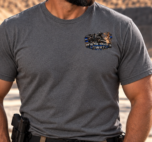 Into the Breach SWAT T-Shirt - Lifestyle Photo (Front Chest Emblem) | Ironsight Syndicate