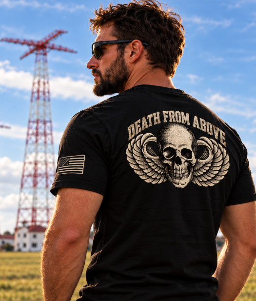 Airborne Death From Above T-Shirt - Lifestyle Photo (Back Print) | Ironsight Syndicate