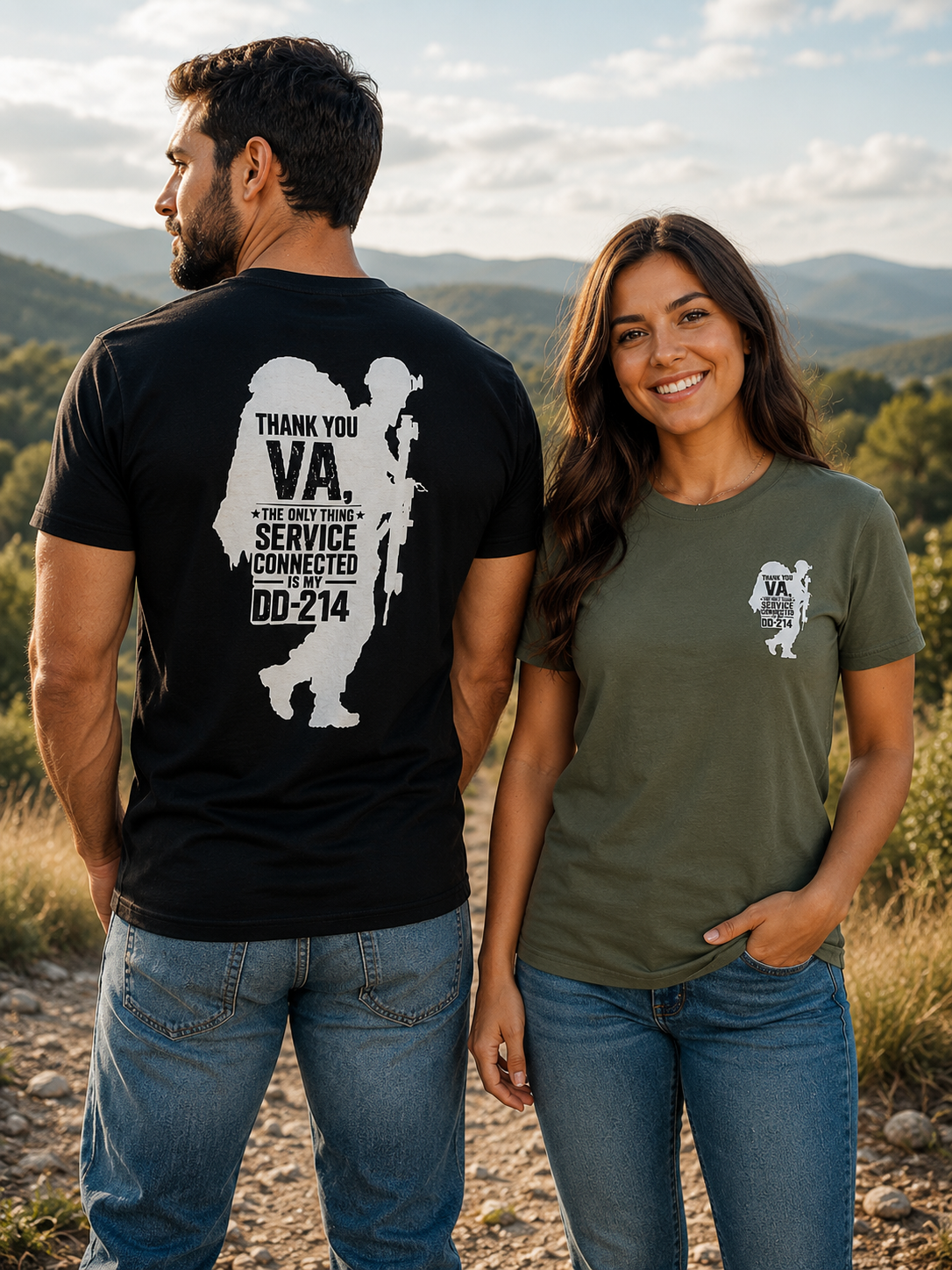 DD-214 service connected T-Shirt (White Graphic)