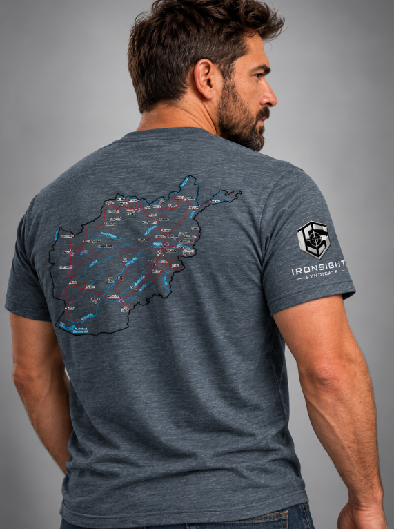 Afghanistan Veteran Detailed Map T-Shirt - Lifestyle Photo (Back Print) | Ironsight Syndicate