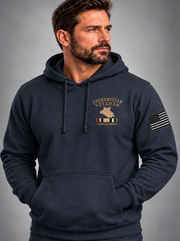 Afghanistan Veteran Detailed Map Hoodie - Lifestyle Photo (Front) | Ironsight Syndicate