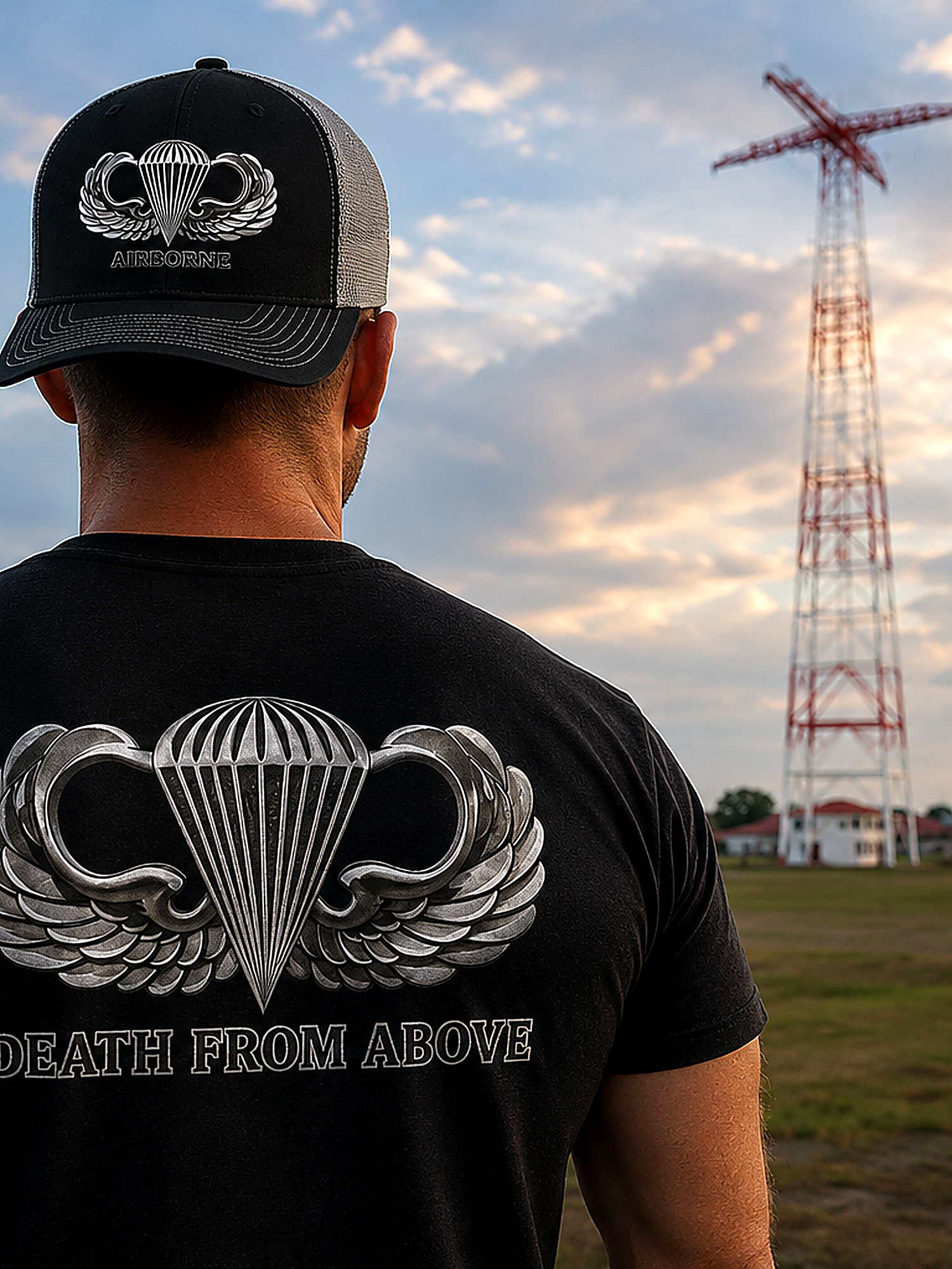 Airborne, Death From Above T - US Army Airborne Wings Veteran T-Shirt - S / Black Heather | Ironsight Syndicate
