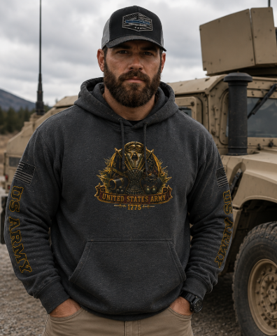 US Army Veteran Crest Graphic Hoodie – Premium Heavyweight Military Pride Sweatshirt