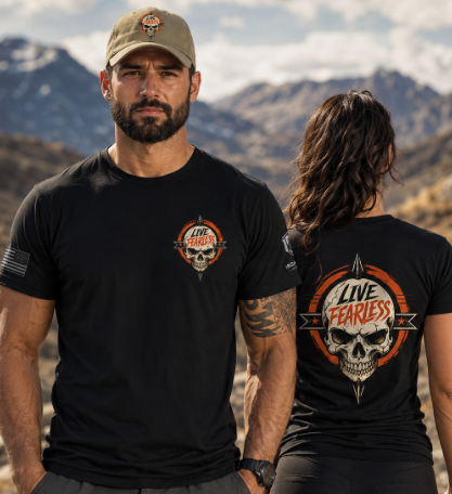 Live Fearless Skull Military T-Shirt | Ironsight Syndicate