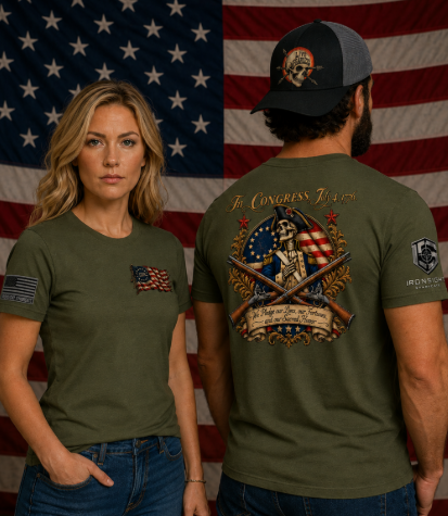 Man and woman wearing patriotic shits 