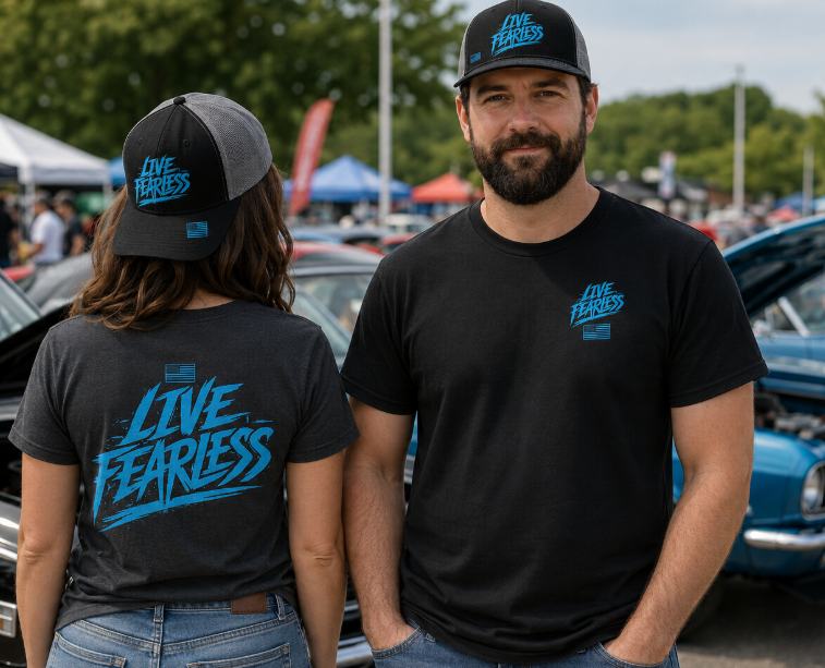 Live Fearless (Blue) Military-Inspired Graphic T-Shirt