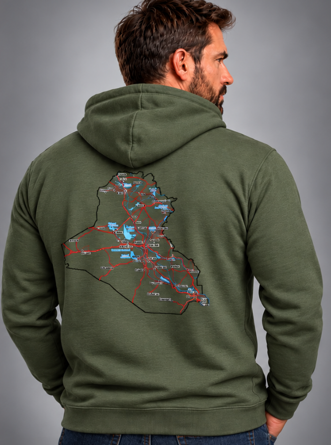 Iraq Veteran Detailed Map Hoodie - Lifestyle Photo (Back Print) | Ironsight Syndicate