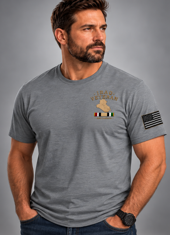 Iraq Veteran Detailed Map T-Shirt - Lifestyle Photo (Front) | Ironsight Syndicate