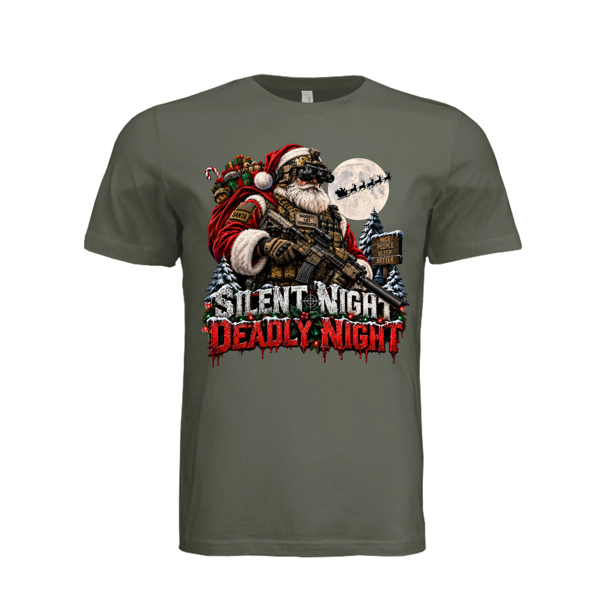 Silent Night Deadly Night T-Shirt - Dark Olive | Ironsight Syndicate