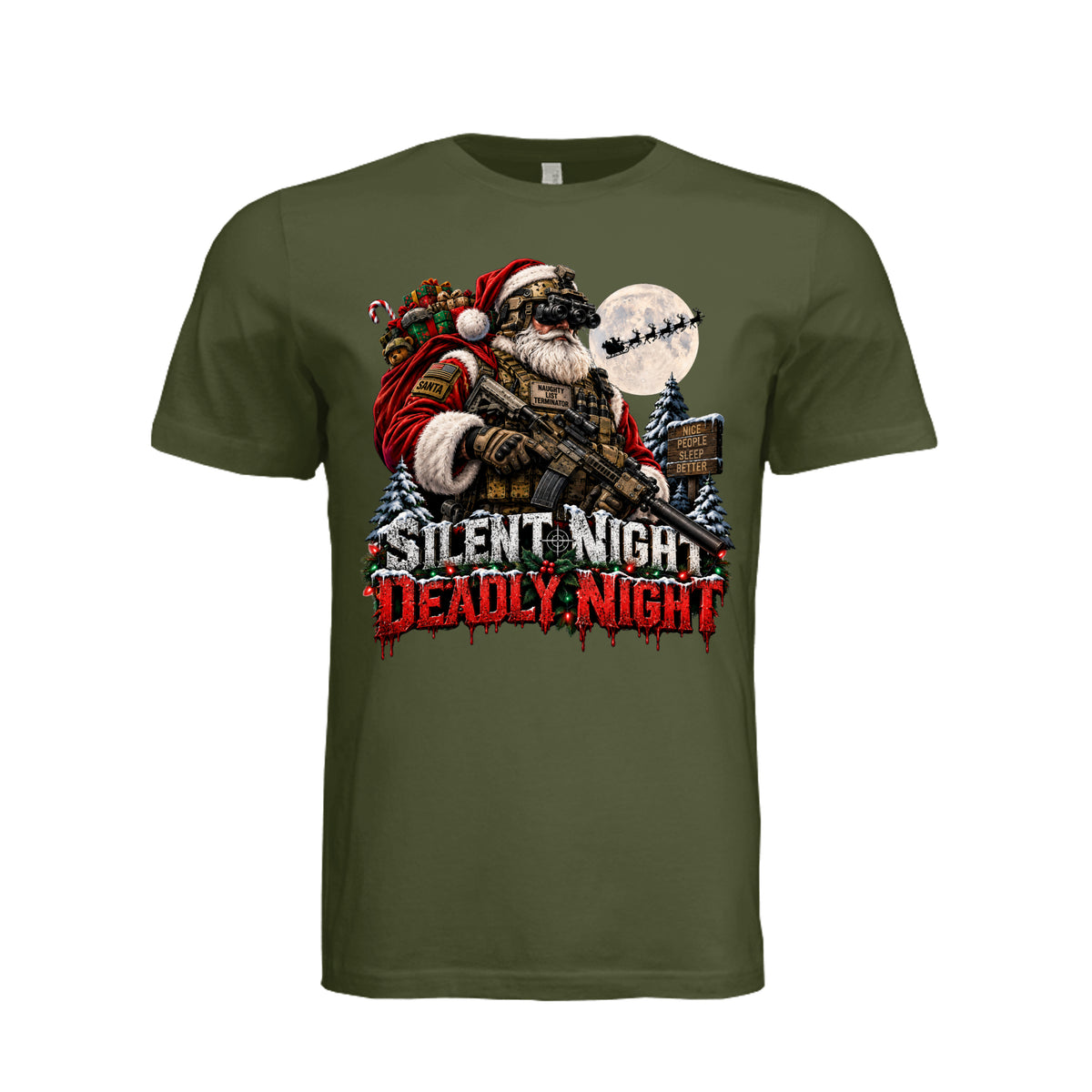Silent Night Deadly Night T-Shirt - Olive | Ironsight Syndicate