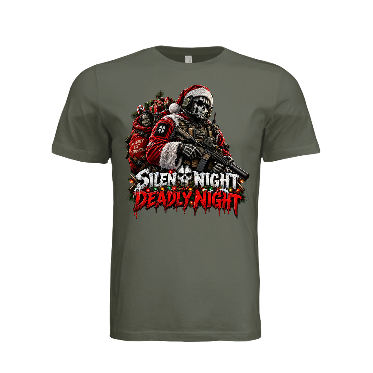 Silent Night Deadly Night Ghost T-Shirt - Dark Olive | Ironsight Syndicate