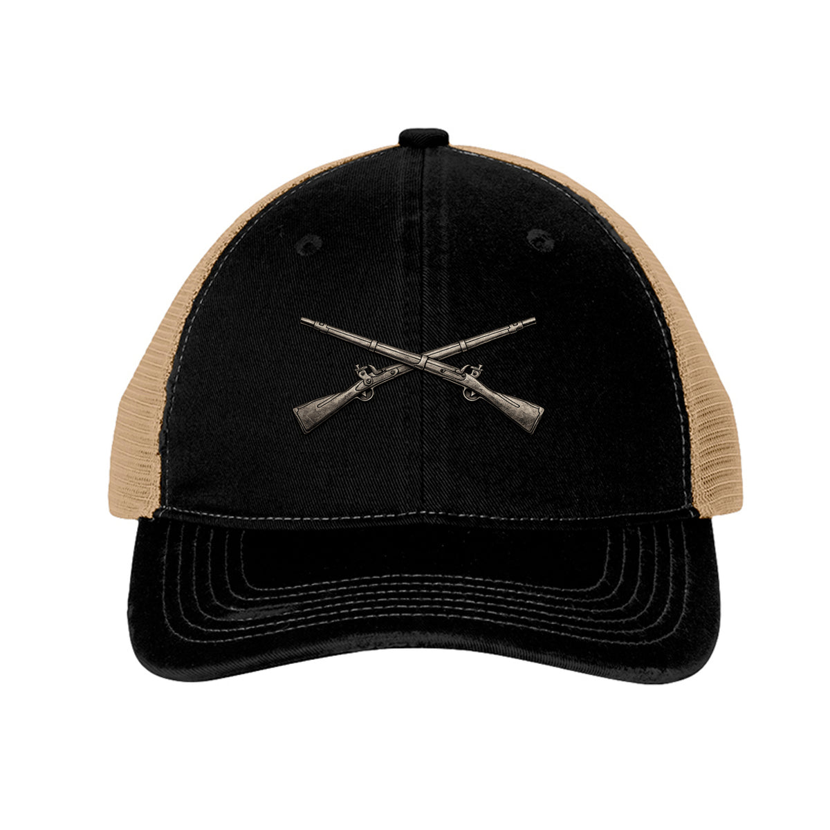 Crossed Rifles Trucker Hat - Black/ Khaki | Ironsight Syndicate