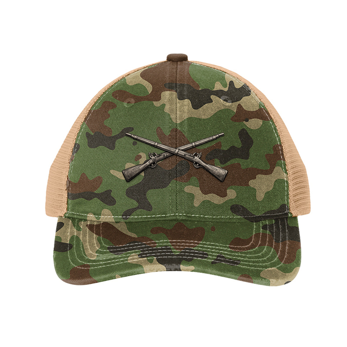 Crossed Rifles Trucker Hat - Military Camo/ Khaki | Ironsight Syndicate