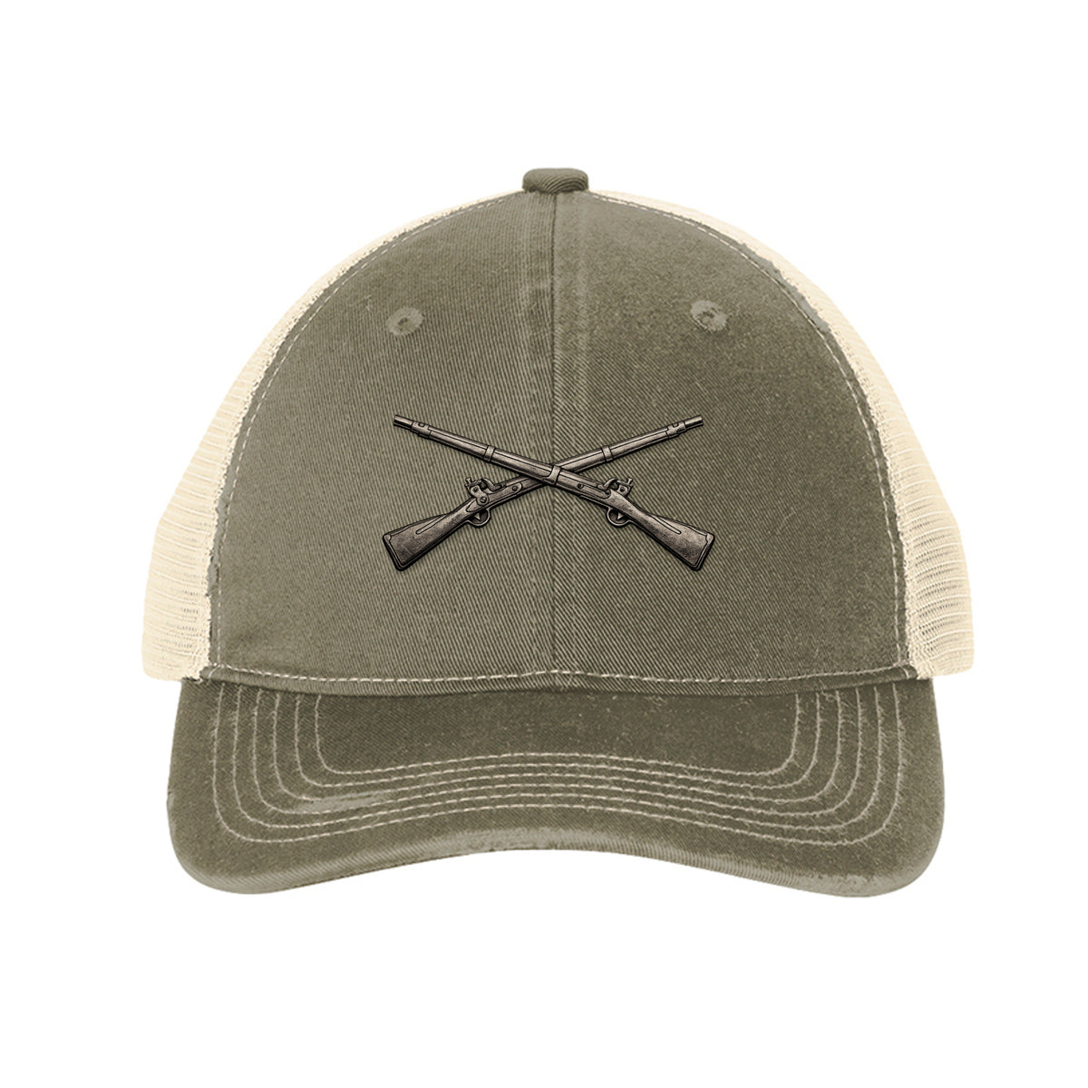 Crossed Rifles Trucker Hat - Khaki/ Stone | Ironsight Syndicate