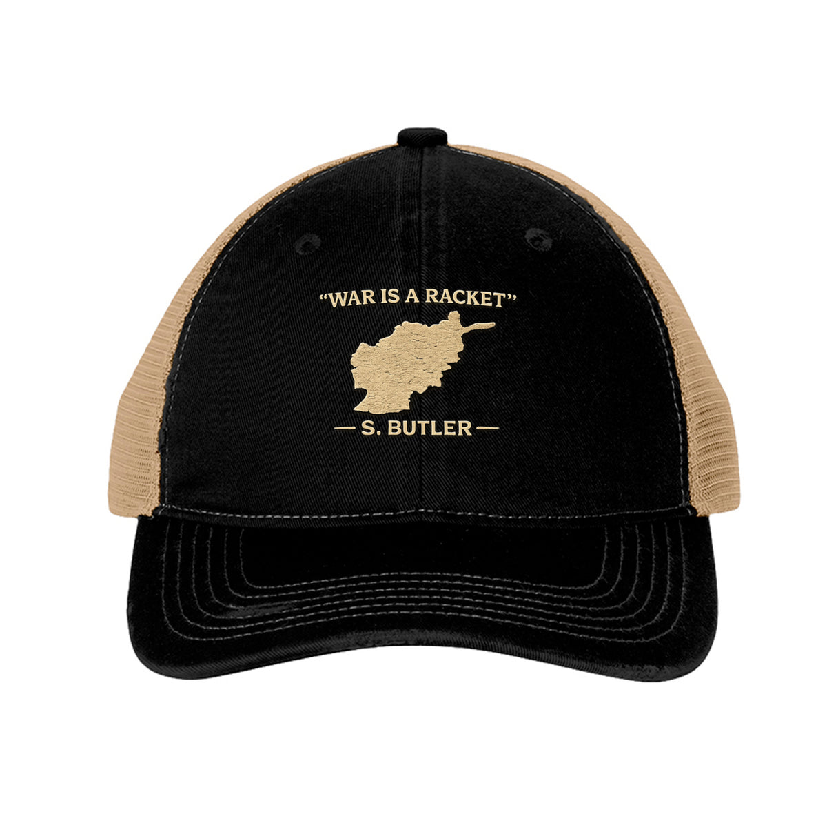 War is a Racket Trucker Hat - Black/ Khaki | Ironsight Syndicate