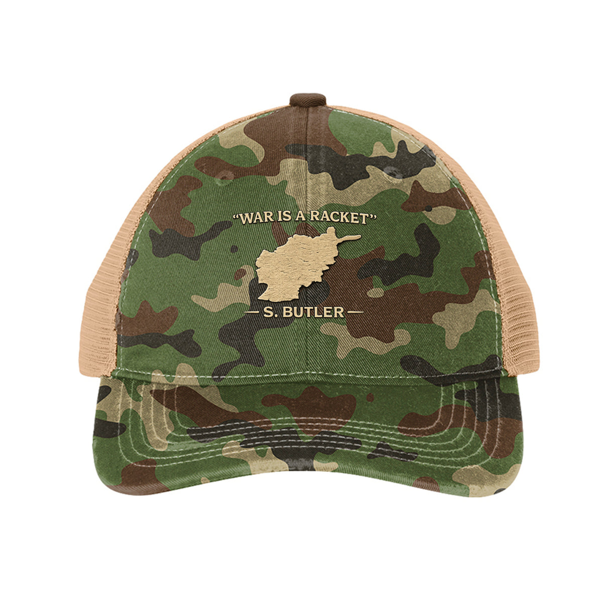 War is a Racket Trucker Hat - Military Camo/ Khaki | Ironsight Syndicate