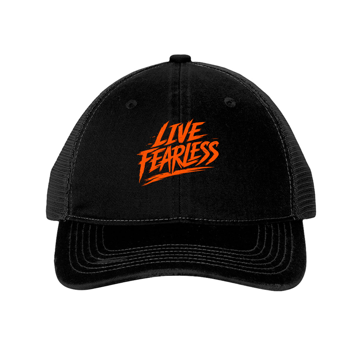 Live Fearless Trucker Hat - Black/ Black | Ironsight Syndicate