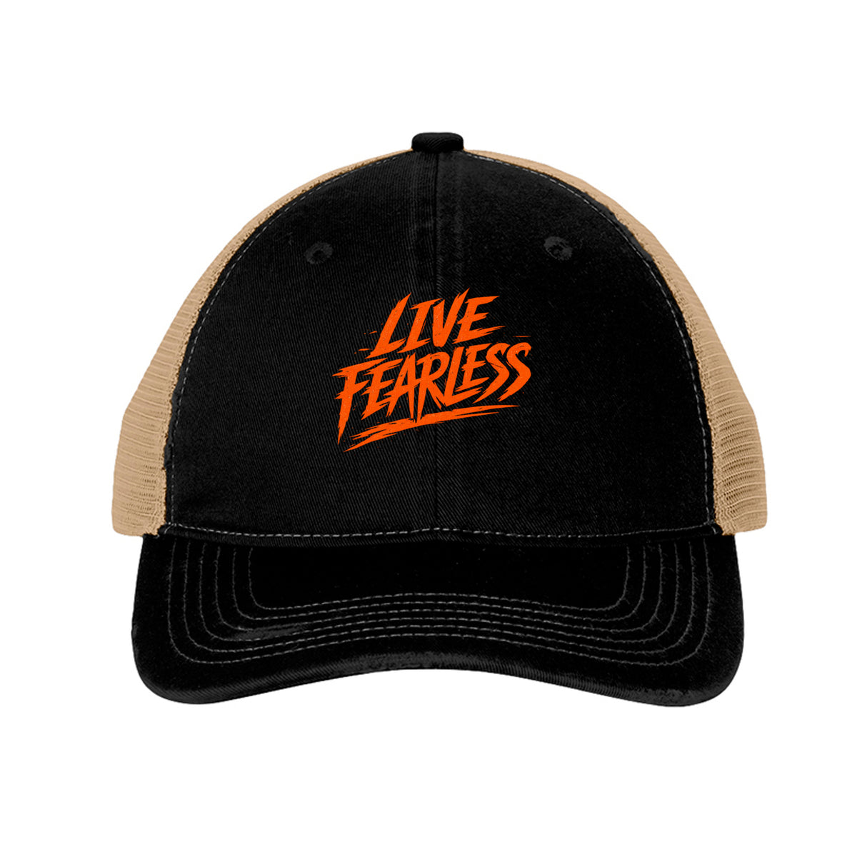 Live Fearless Trucker Hat - Black/ Khaki | Ironsight Syndicate